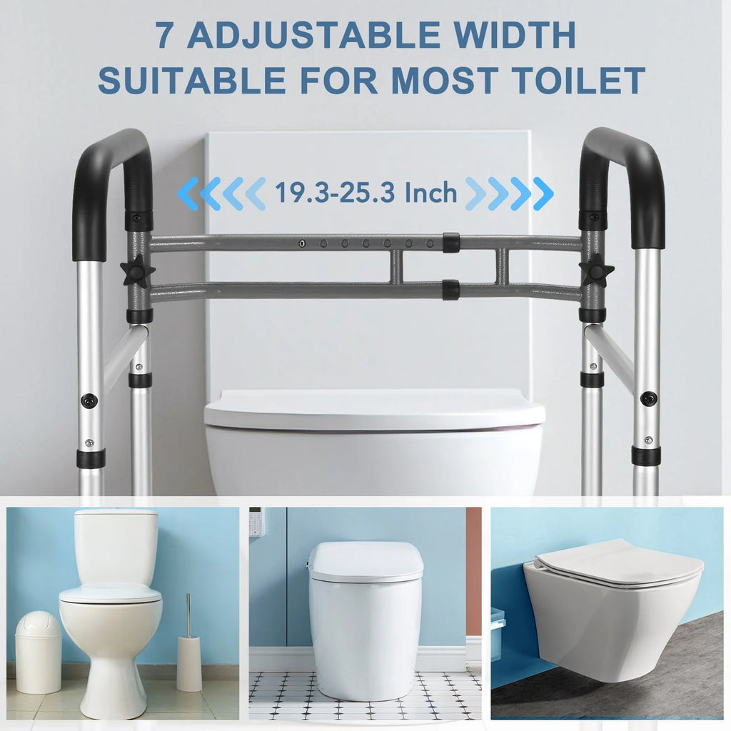 Toilet Safety Rail, 7 Adjustable Height & Width, Gray & Black D657231