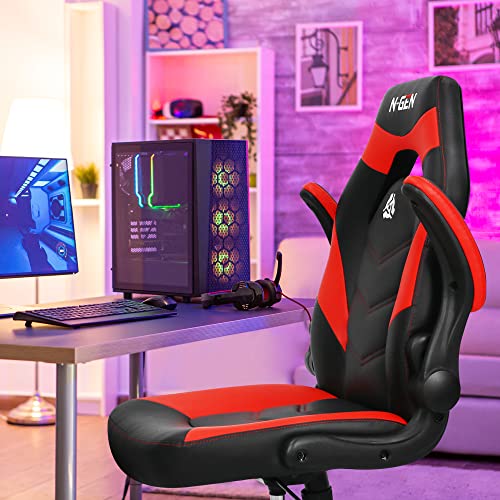 Black Ergonomic PU Leather Gaming Chair with Lumbar Support J378