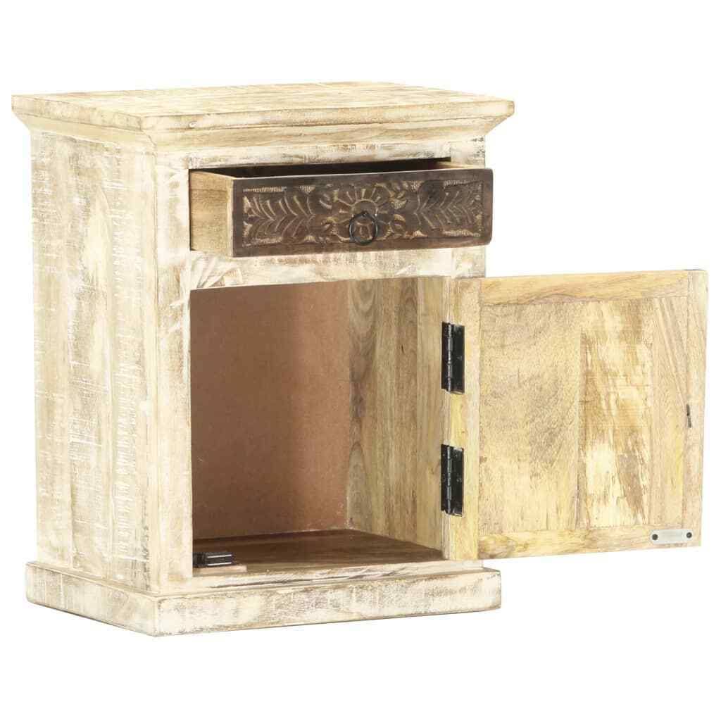 White Solid Mango Wood Bedside Cabinet I797803