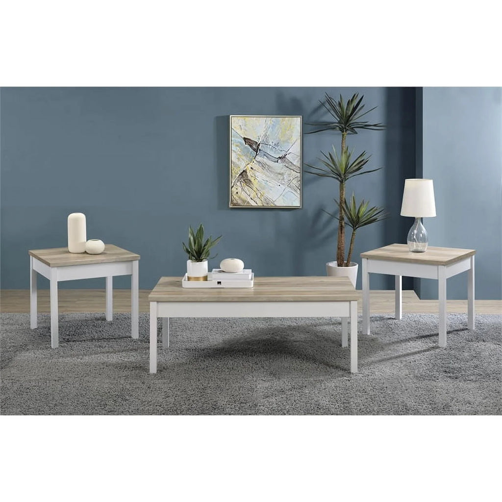 3-piece Pine and White Wood Coffee Table Set U9700