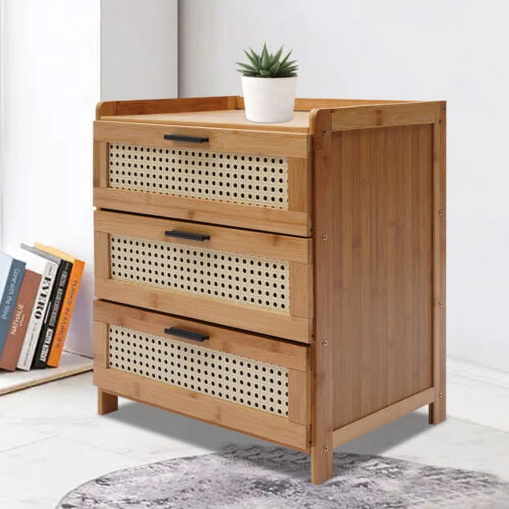 Bamboo Bedside Table with 3 Sliding Drawer P49101