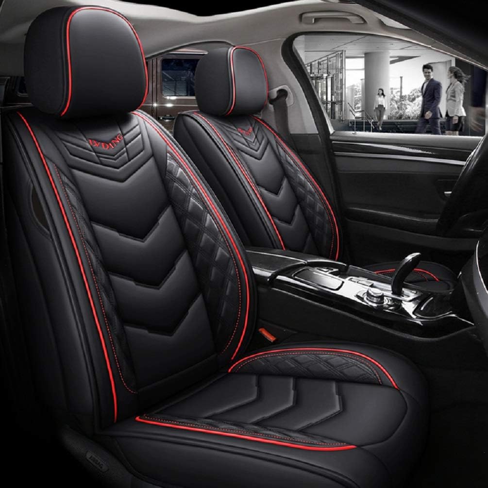 PU Leather Car Seat Cover 5-Seater Black-red B872