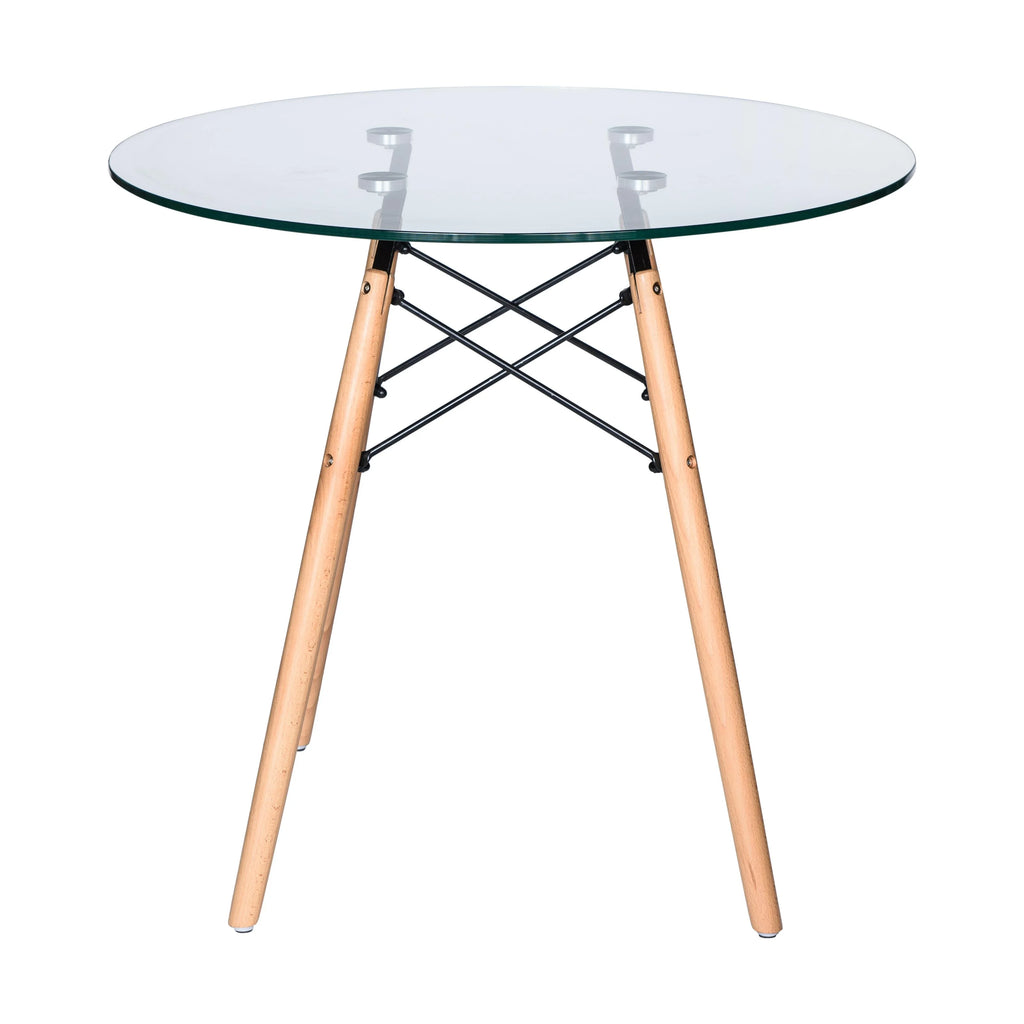 Round Glass Top Dining Table with Wood Base R651911