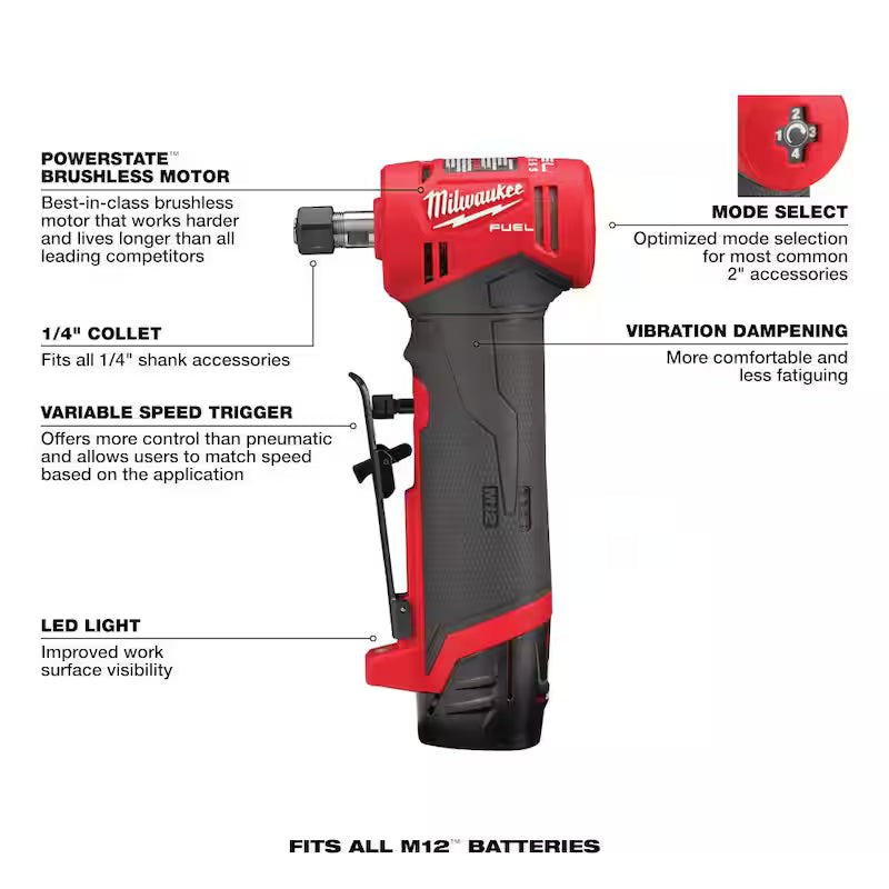 12-Volt Lithium-Ion Cordless Right Angle Die Grinder Kit with Right Angle Drill D58441