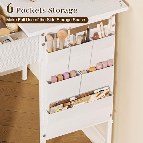 White 32 Inch Vanity Desk with Fabric Drawer M39883