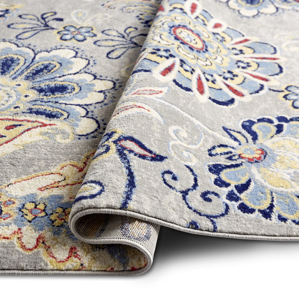 Grey/Red Bohemian Floral Area Rug 5'3"x7'2" A52027