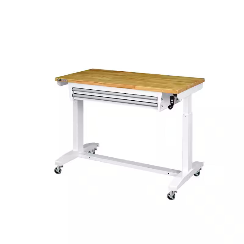 46 in. W White Adjustable Height Worktable with 2-Drawers B389