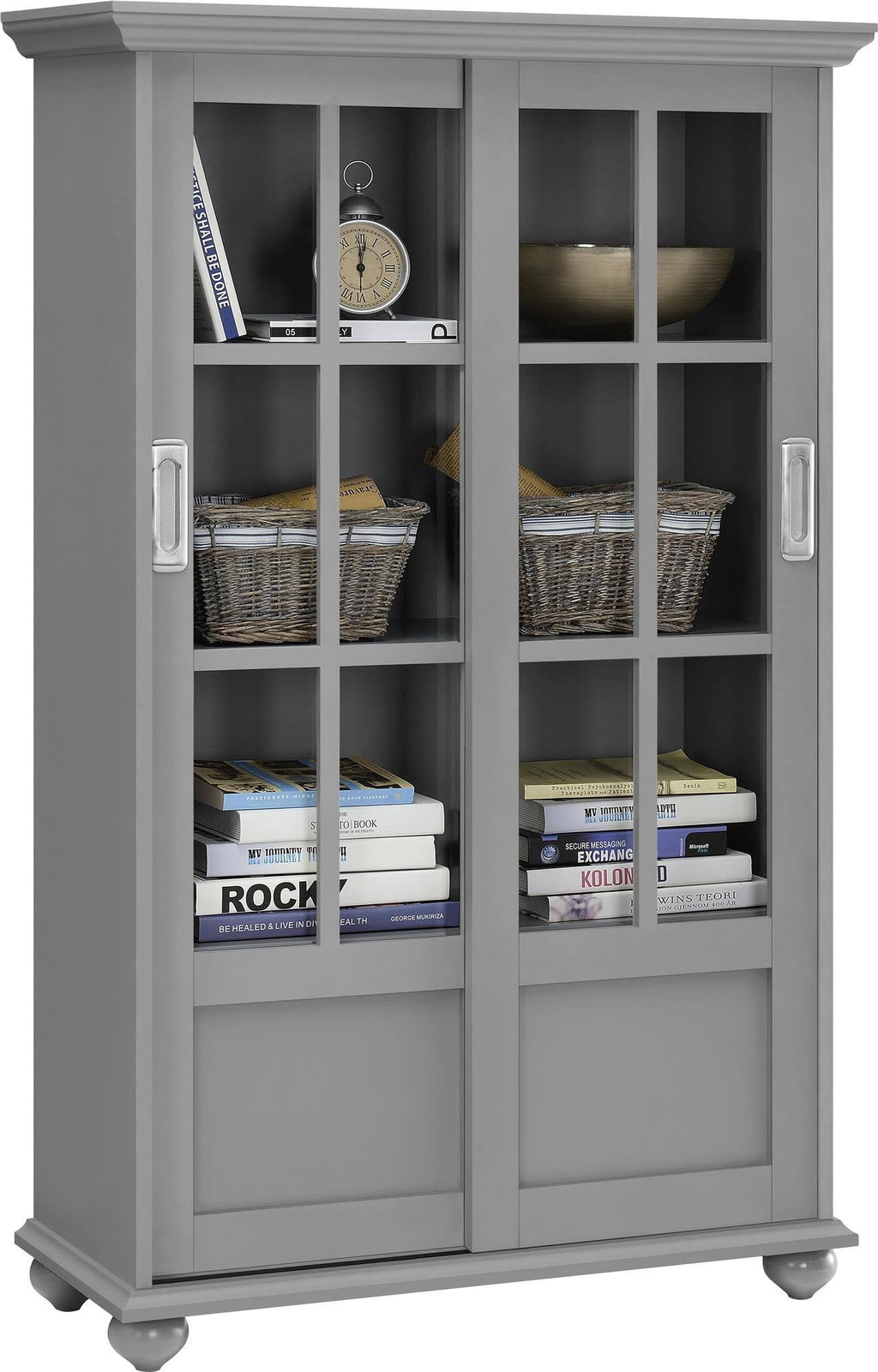 Soft Gray Bookcase with Sliding Glass Doors J21112