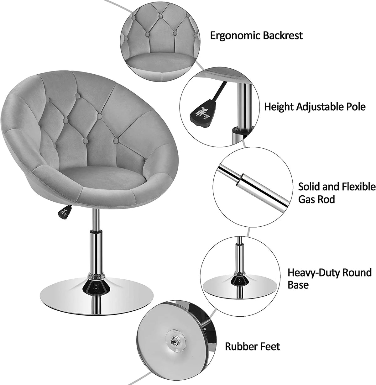 Velvet Tufted Swivel Accent Chair with Chrome Frame E839