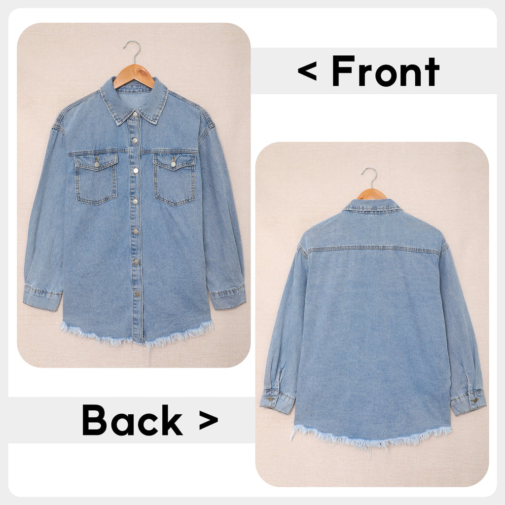 Sky Blue Long Sleeve Loose Denim Jacket R66153