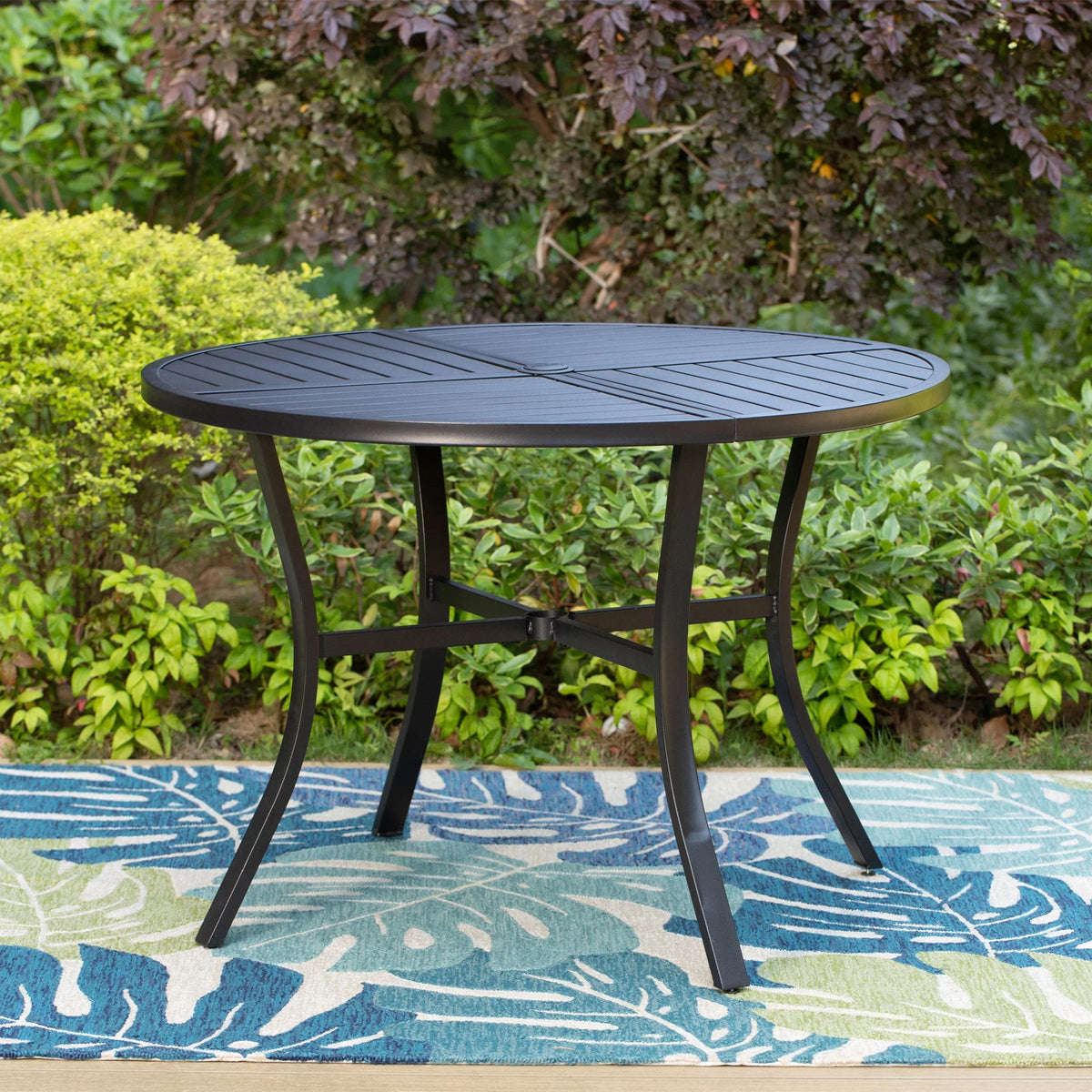 Black Round Outdoor Dining Table with Umbrella Hole K279