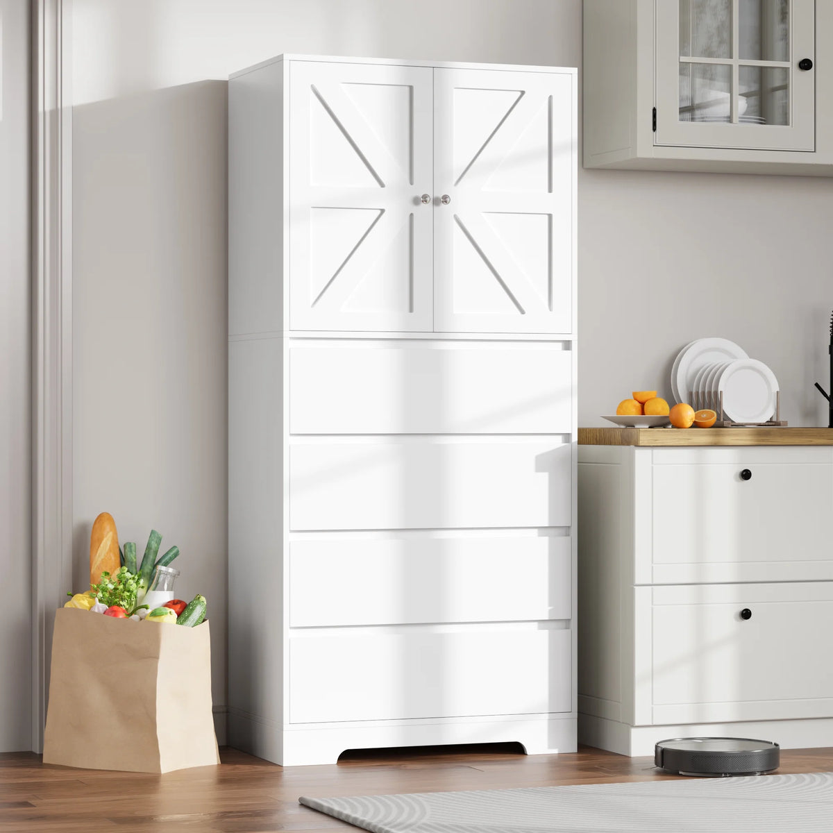 White 4 Drawer Wood Freestanding Storage Cabinet V428157