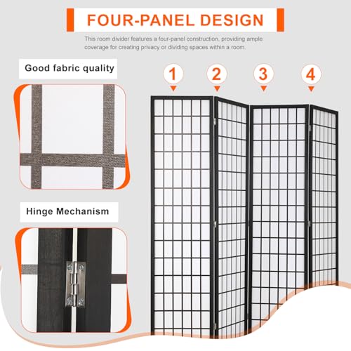 4 Panel 6 FT White Wood Room Divider W3082