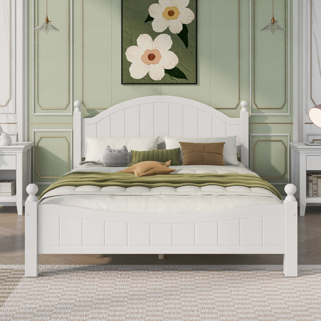 White Solid Wood Platform Bed Queen S97090