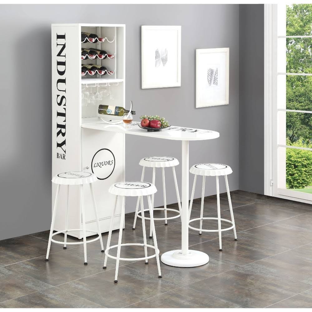 Modern Style Metal Counter Height Table with Wall Storage Cabinet White C628256