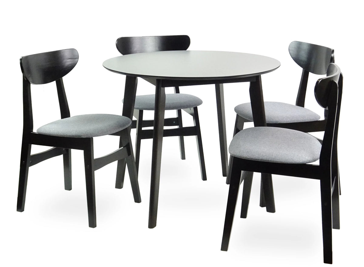 Set of 5 Solid Wood Dining Table and 4 Padded Seat Chairs Z8104