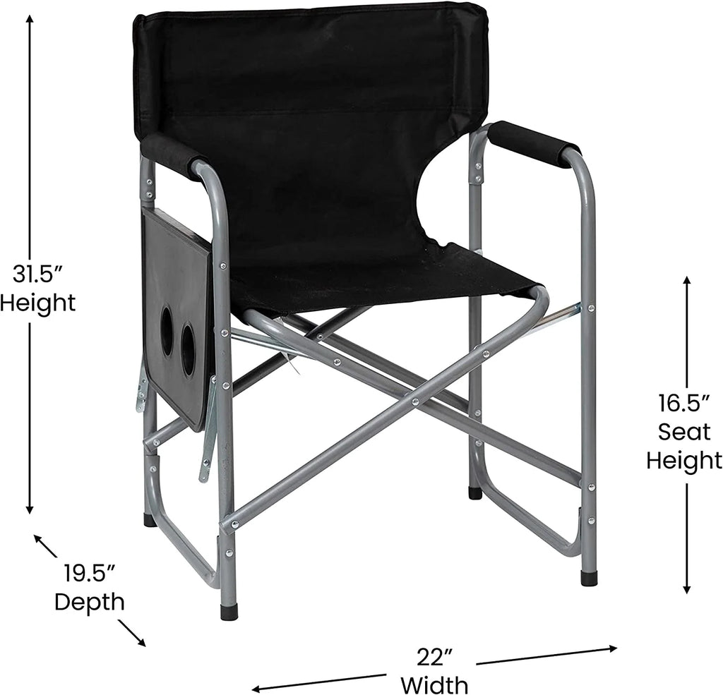 Black Folding Camping Chair with Side Table and Cup Holder W60049