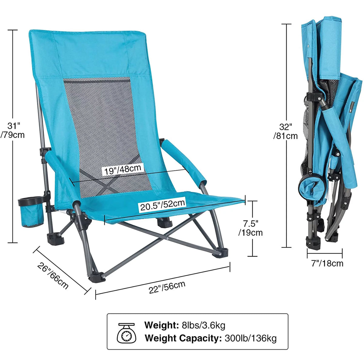 Light Blue Folding Beach Chair 2 Pack E8728