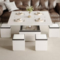 White Lifting Top Coffee Table with Four Stools N82972