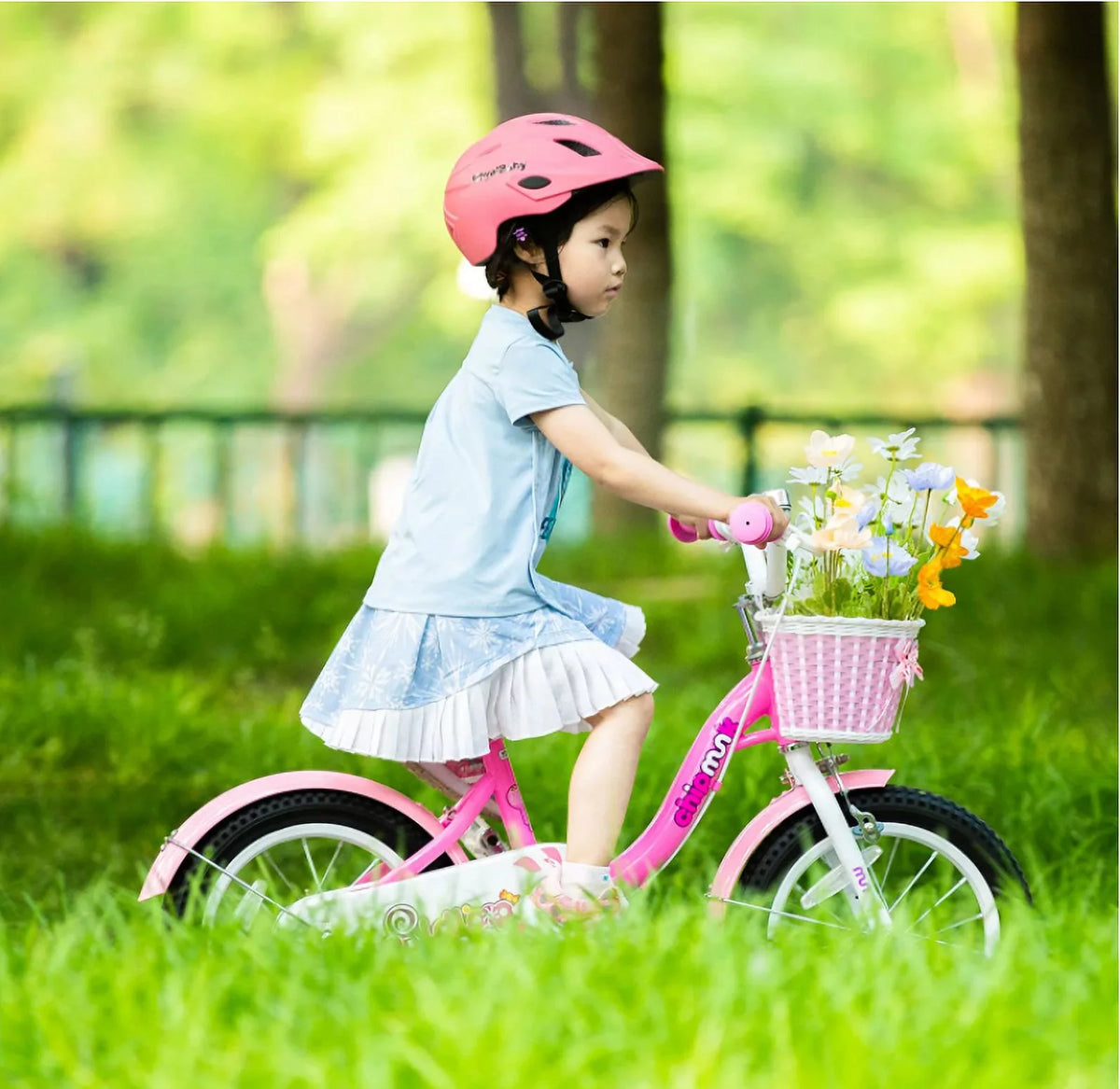Pink 18 Inch Kids Bike with Basket S350784