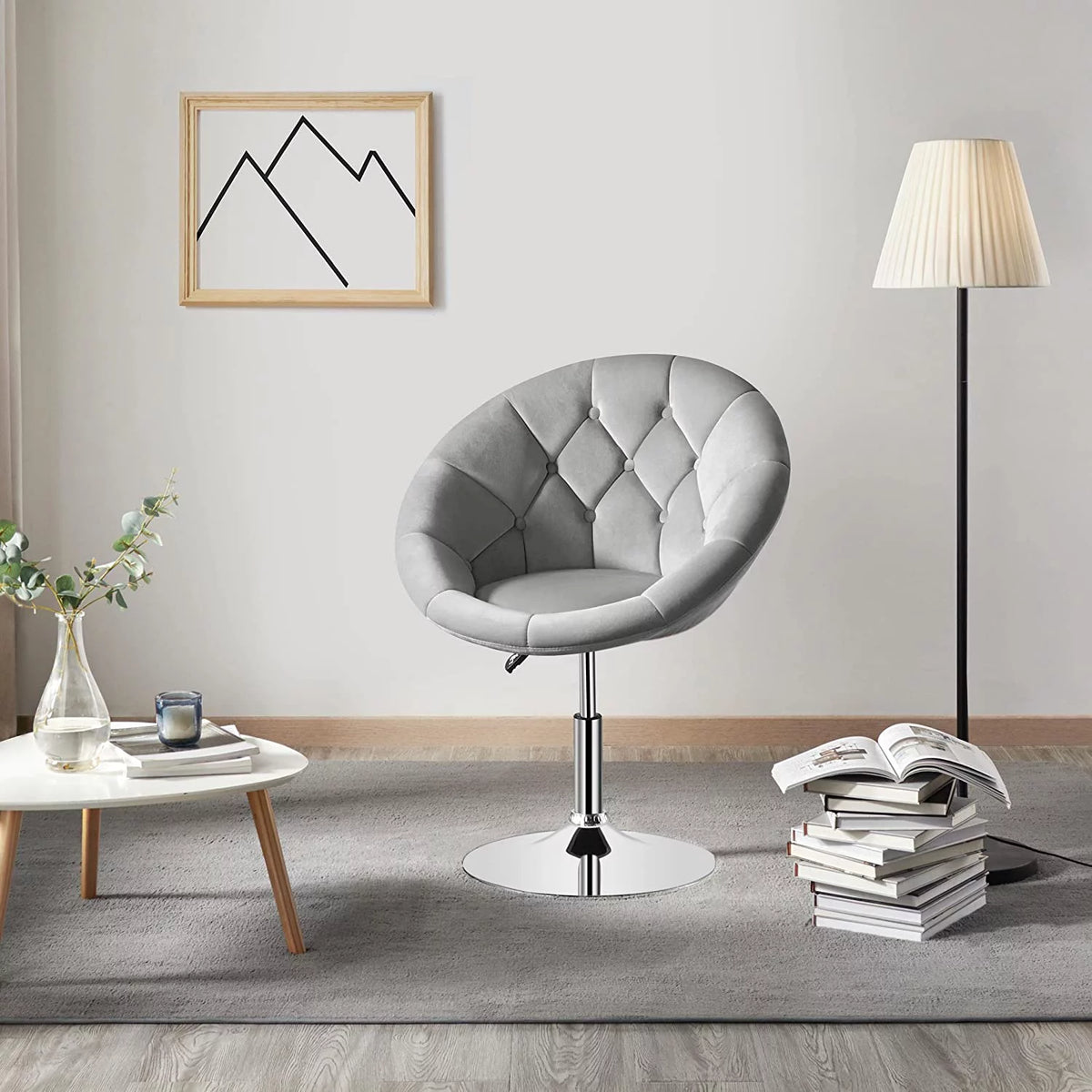 Velvet Tufted Swivel Accent Chair with Chrome Frame E839