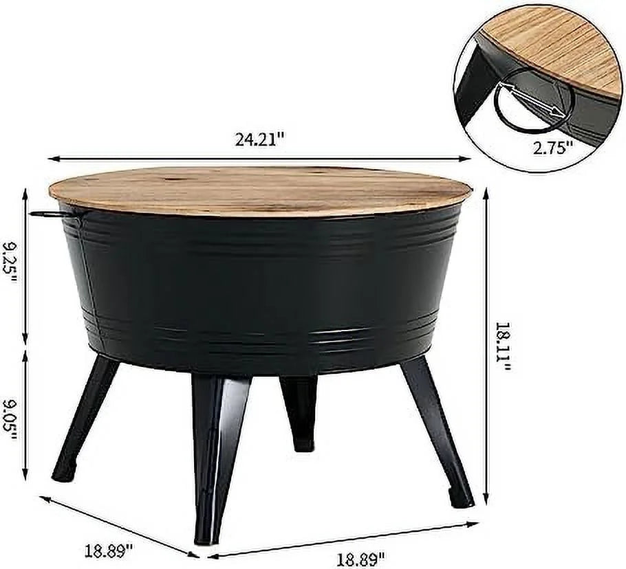 Galvanized Rustic Round Metal End Tables with Wood Lid C32229