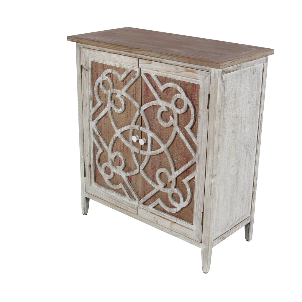 Light Brown Wood 1 Shelf 2 Door Geometric Cabinet R68220