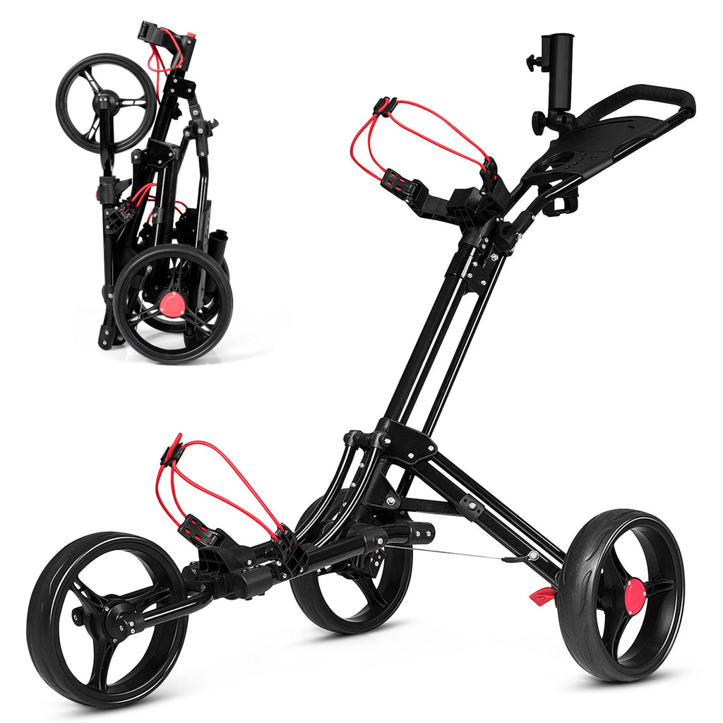 Foldable 3 Wheel Steel Golf Push Cart with Umbrella Holder K375
