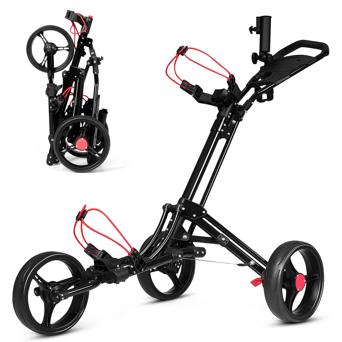 Foldable 3 Wheel Steel Golf Push Cart with Umbrella Holder K375