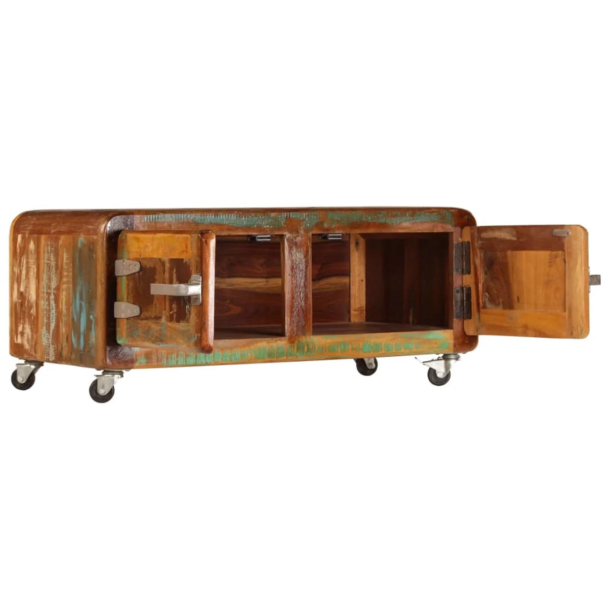 Rustic Coffee Table with Storage Cabinet and Wheels Solid Reclaimed Wood R913314