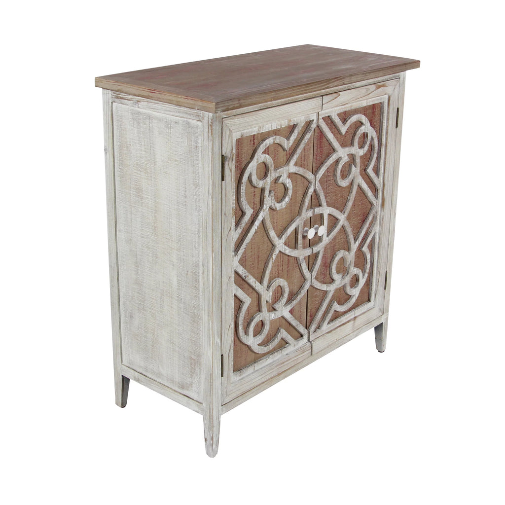 Light Brown Wood 1 Shelf 2 Door Geometric Cabinet R68220