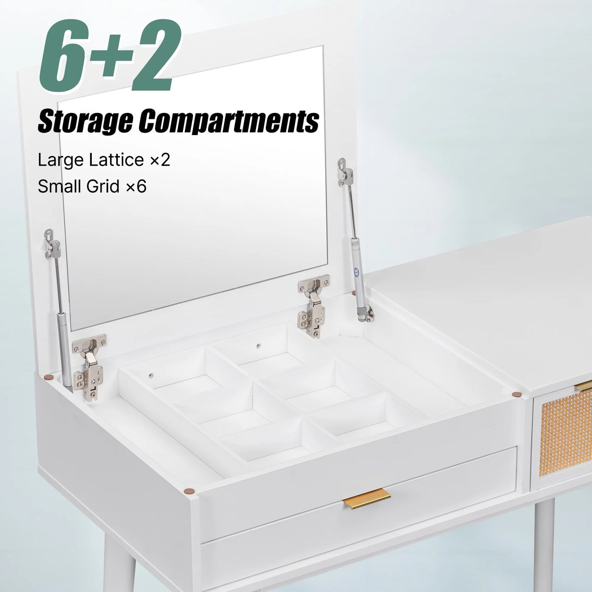 White Wood Makeup Dresser with Flip-top Mirror and Stool A61320