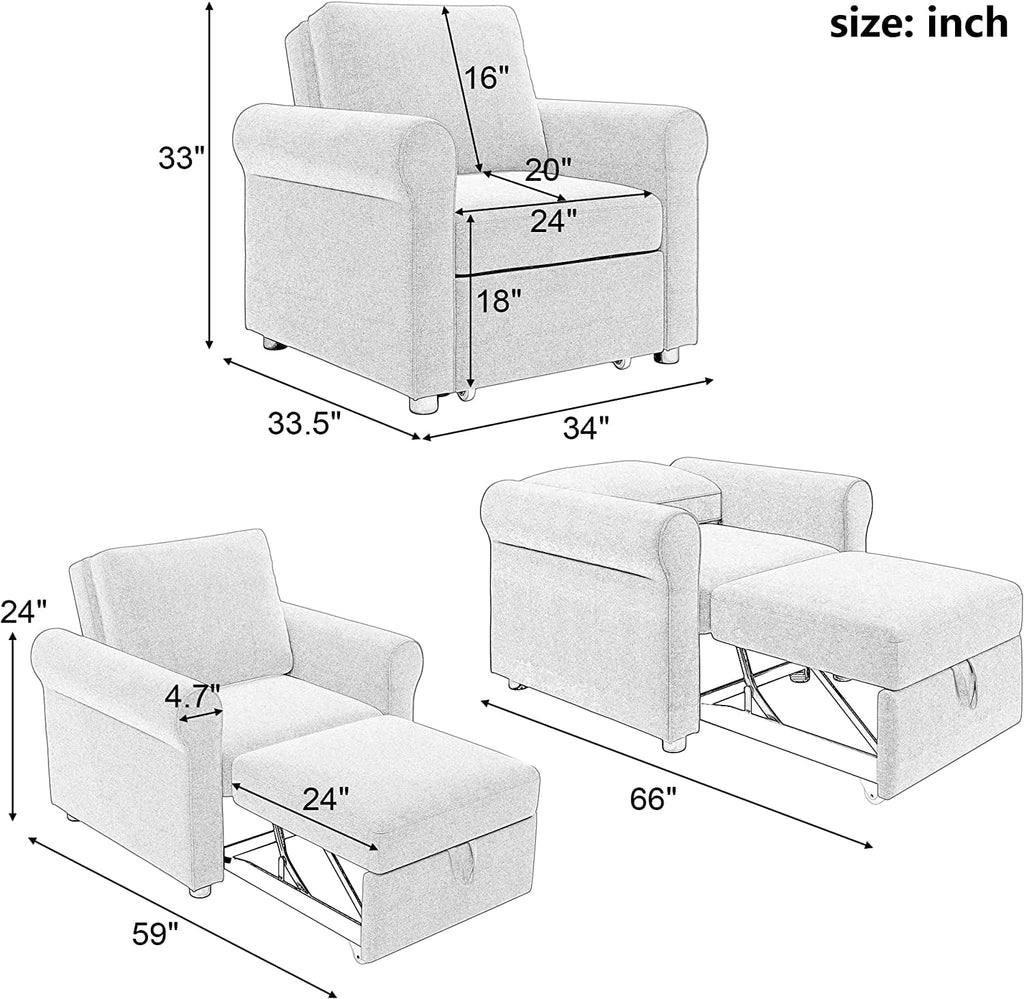 Dark Blue Convertible Sleeper Chair S393534
