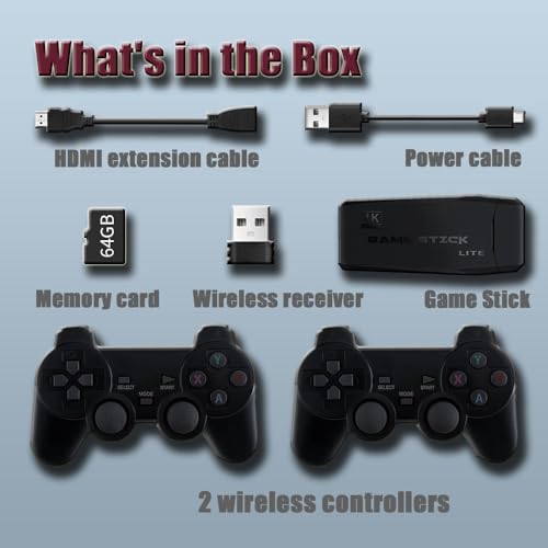 Wireless Retro Game Console with Built in Games, 4K HDMI Output, 9 Emulators, Dual 2.4G Wireless Controllers O865