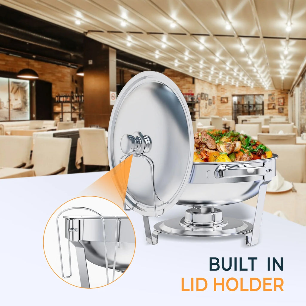 6 Pack 5QT Round Stainless Steel Chafing Dish Buffet Set A280