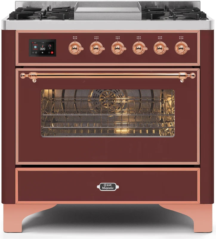 Burgundy Copper Trim Dual Fuel Propane Gas Range L58950