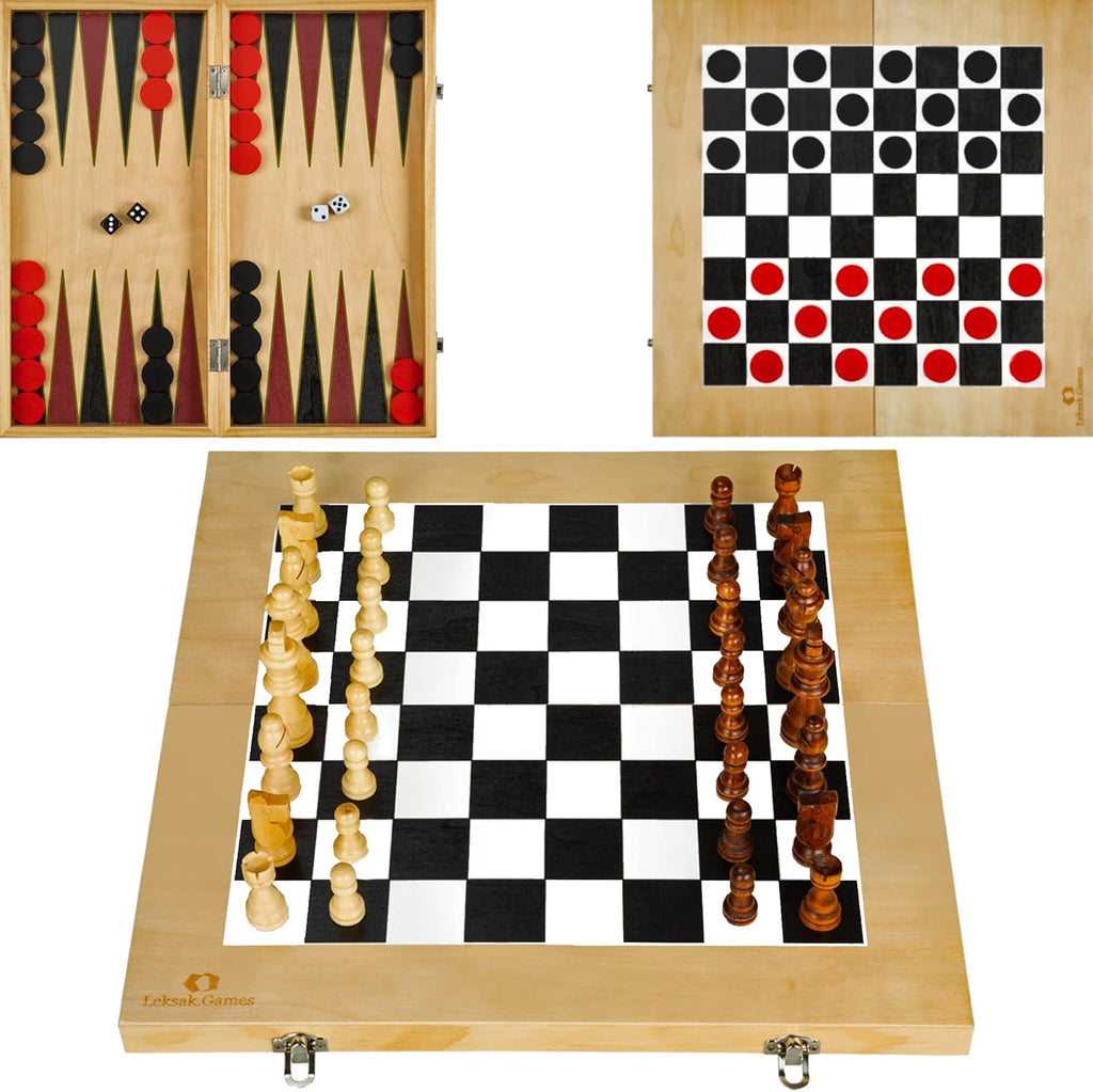 16'' Wooden Chess Checkers Backgammon Set Y292765