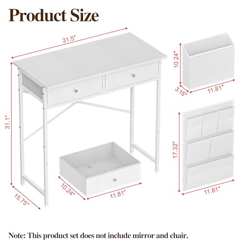 White 32 Inch Vanity Desk with Fabric Drawer M39883