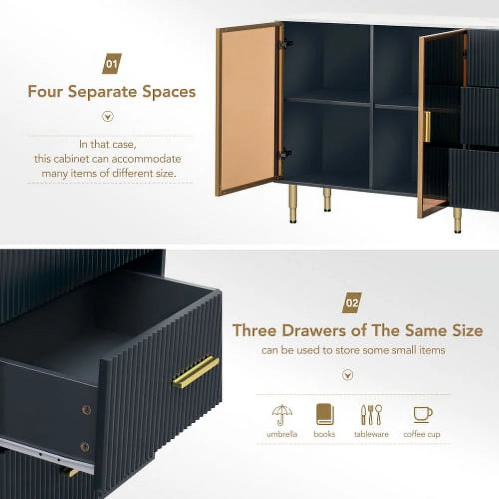 Modern MDF Buffet Cabinet with Tempered Glass Doors and Gold Metal Legs J6707