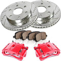 Powder Coated Red Calipers Rotors Ceramic Pads Kit L187660
