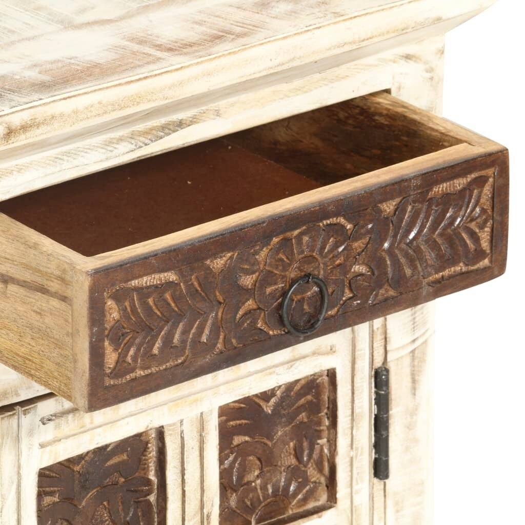 White Solid Mango Wood Bedside Cabinet I797803