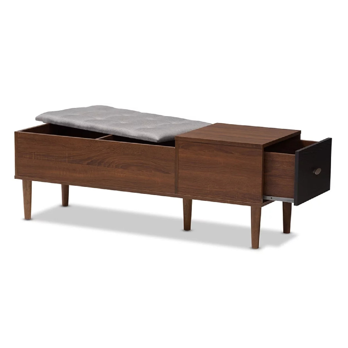 Oak and Dark Brown Wood 1-drawer Storage Bench A331