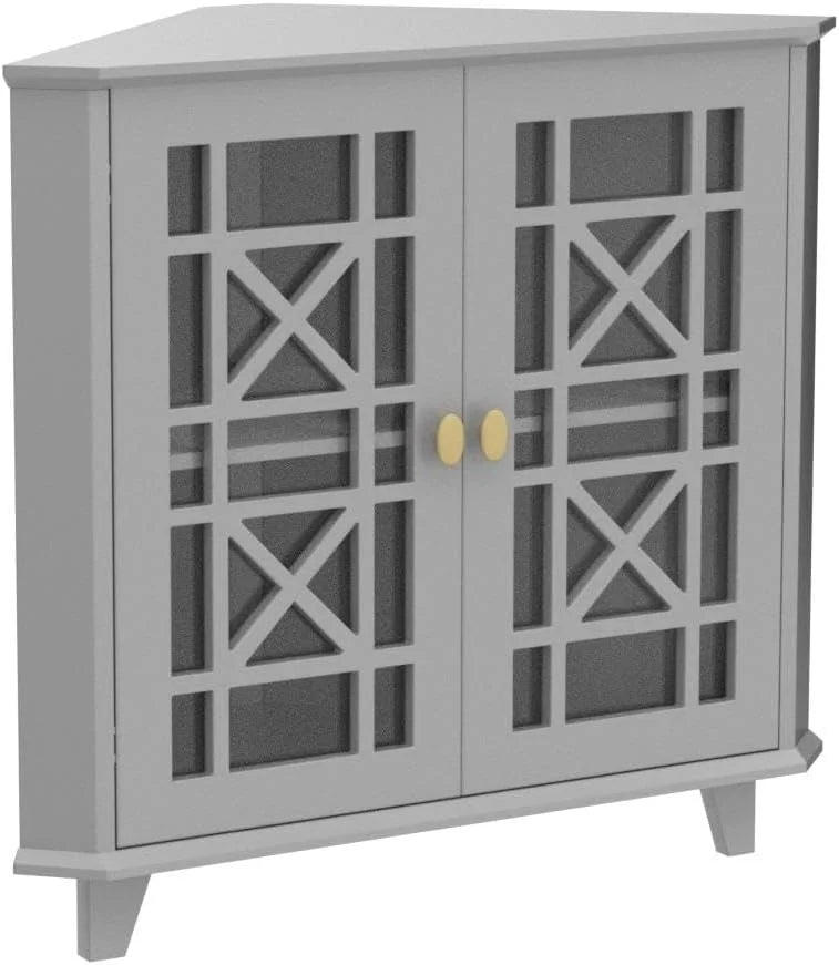 2 Door Corner Accent Table 32 Inch Grey N988