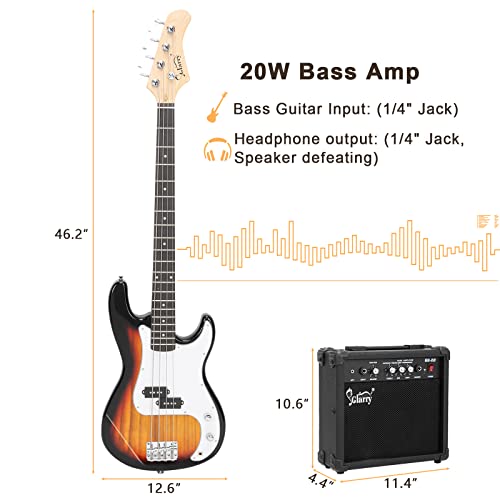 Full Size 4 String Electric Bass Guitar with 20W AMP and Accessories J569