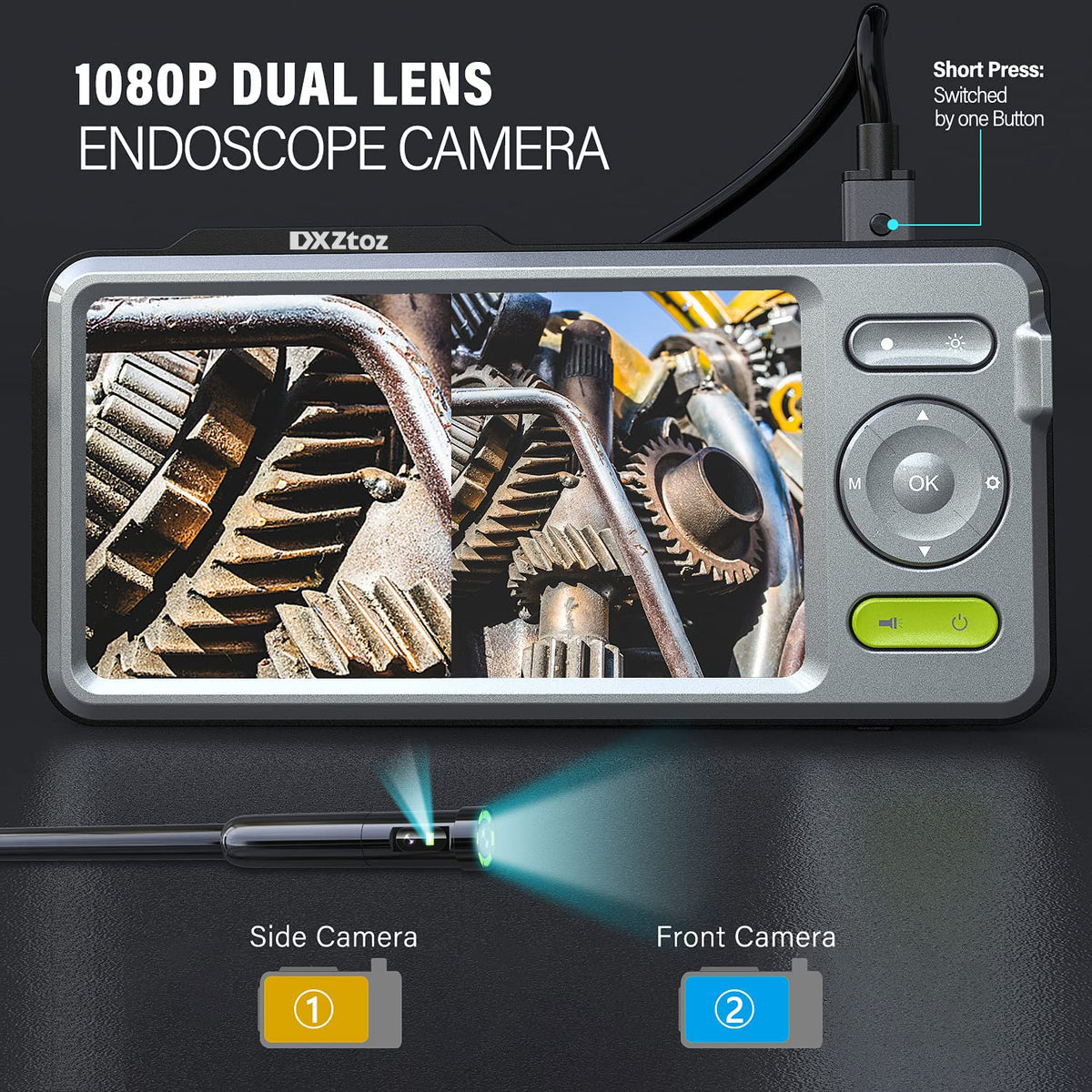 50FT Dual-Lens Industrial Endoscope 5'' IPS Screen Waterproof with Light R952968