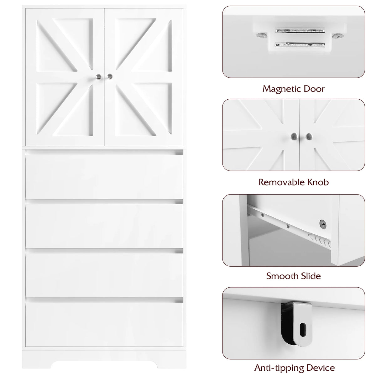 White 4 Drawer Wood Freestanding Storage Cabinet V428157