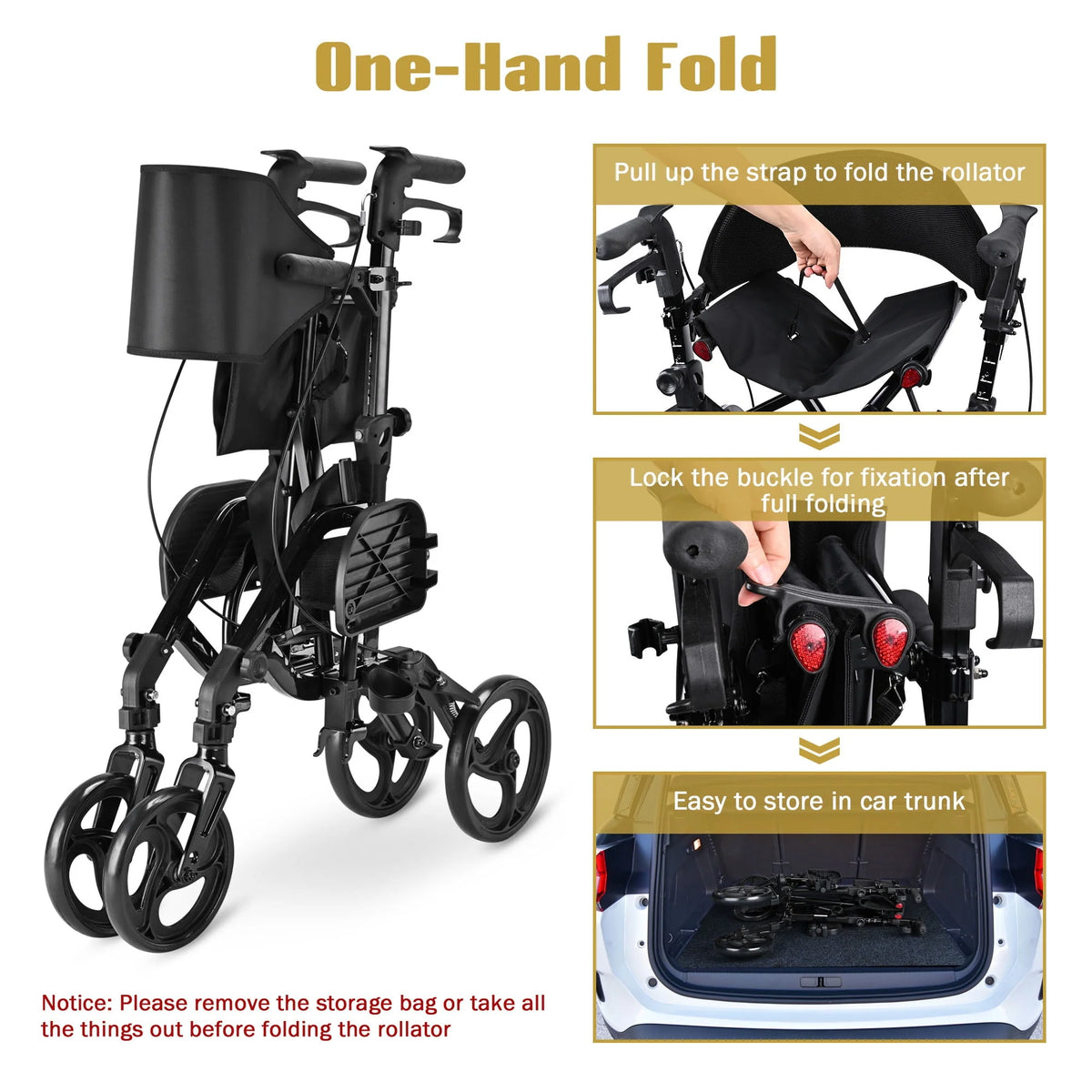 2 in 1 Rollator Walker Transport Wheelchair with Backrest Footrests Foldable Black O197
