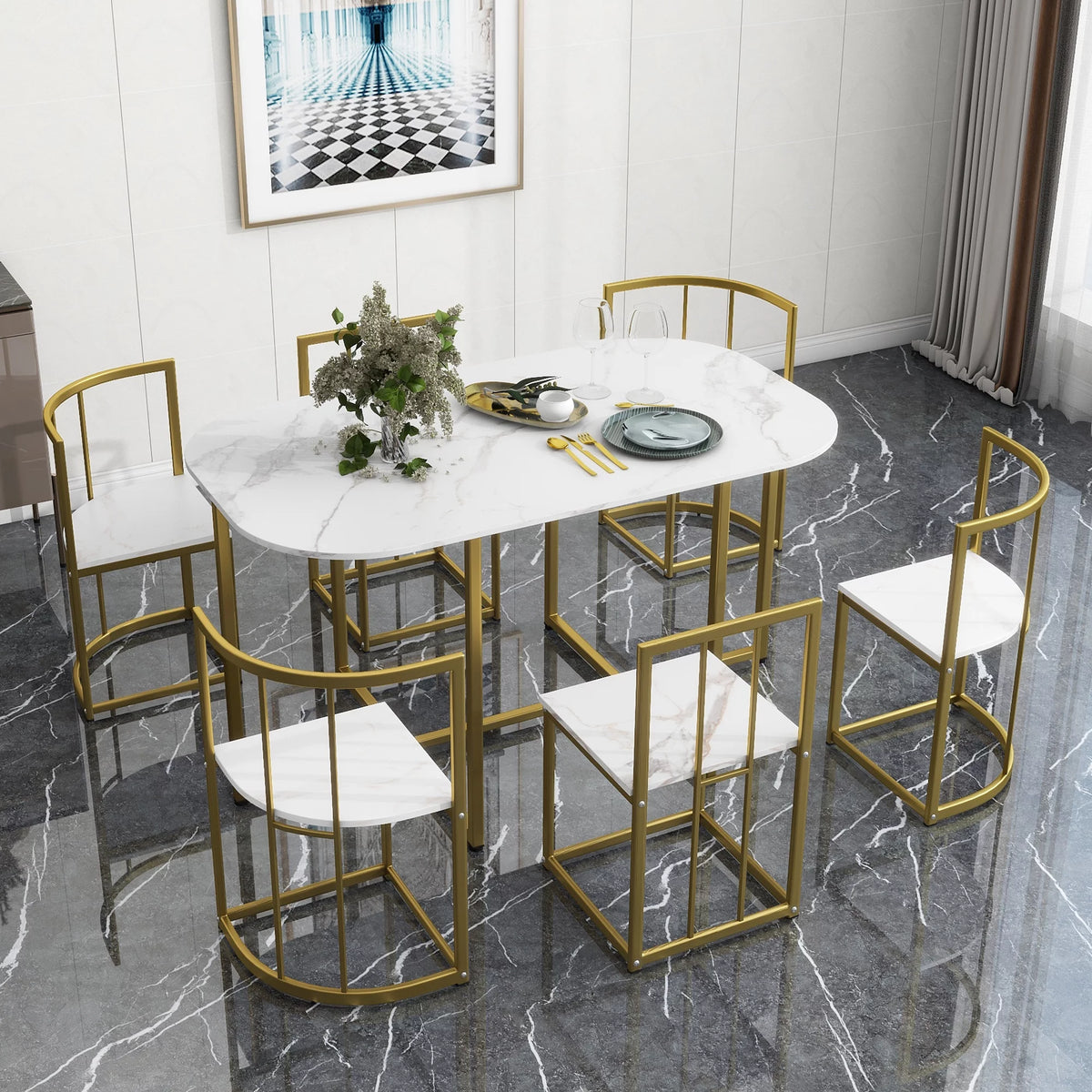 7 Piece Dining Table and Chairs Set Z20048