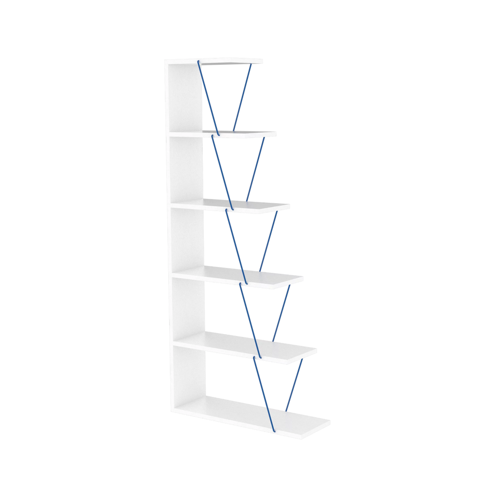 Modern 5 Tier Ladder Bookshelf, White/Blue X206547