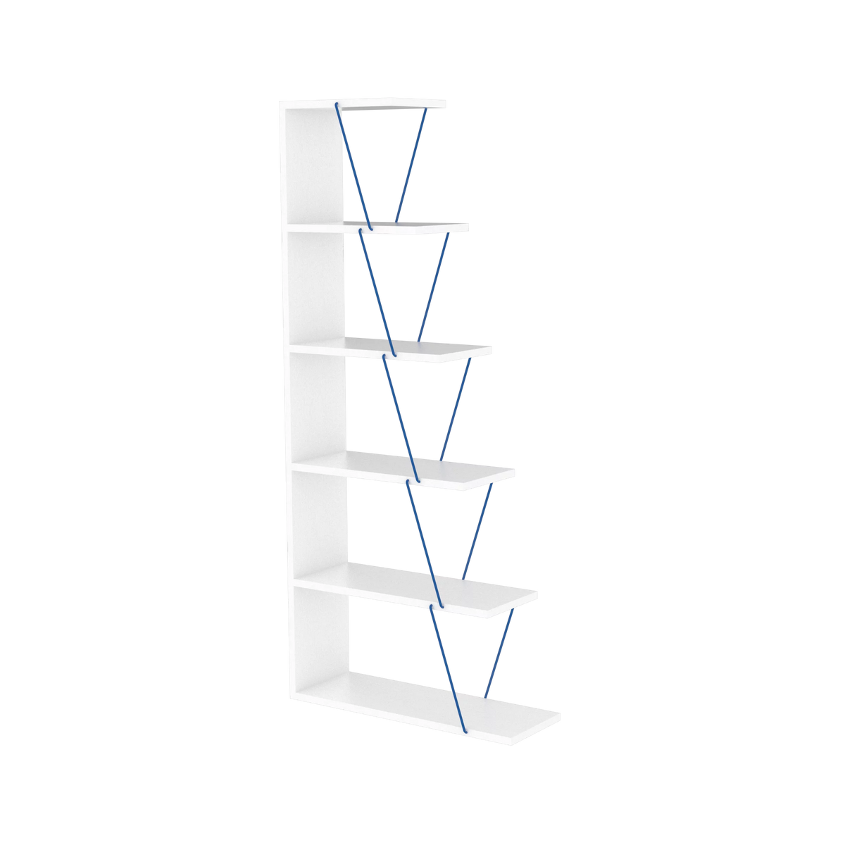 Modern 5 Tier Ladder Bookshelf, White/Blue X206547